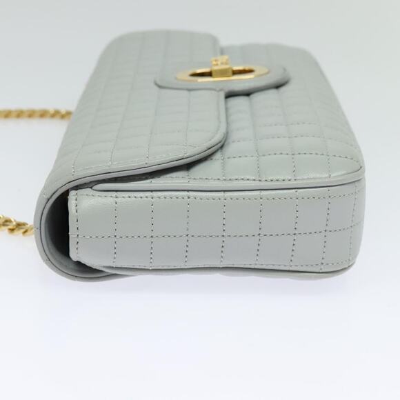 CELINE Quilted Chain Shoulder Bag Lamb Skin Gray Gold - Picture 4 of 13
